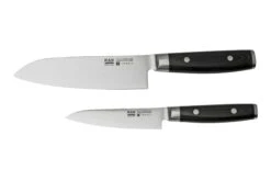 Yaxell Ran 36056, Juego De Cuchillos De 3 Piezas Santoku 16,5 Cm, Cuchillo Multiusos 12 Cm Y Afilador De Cuchillos